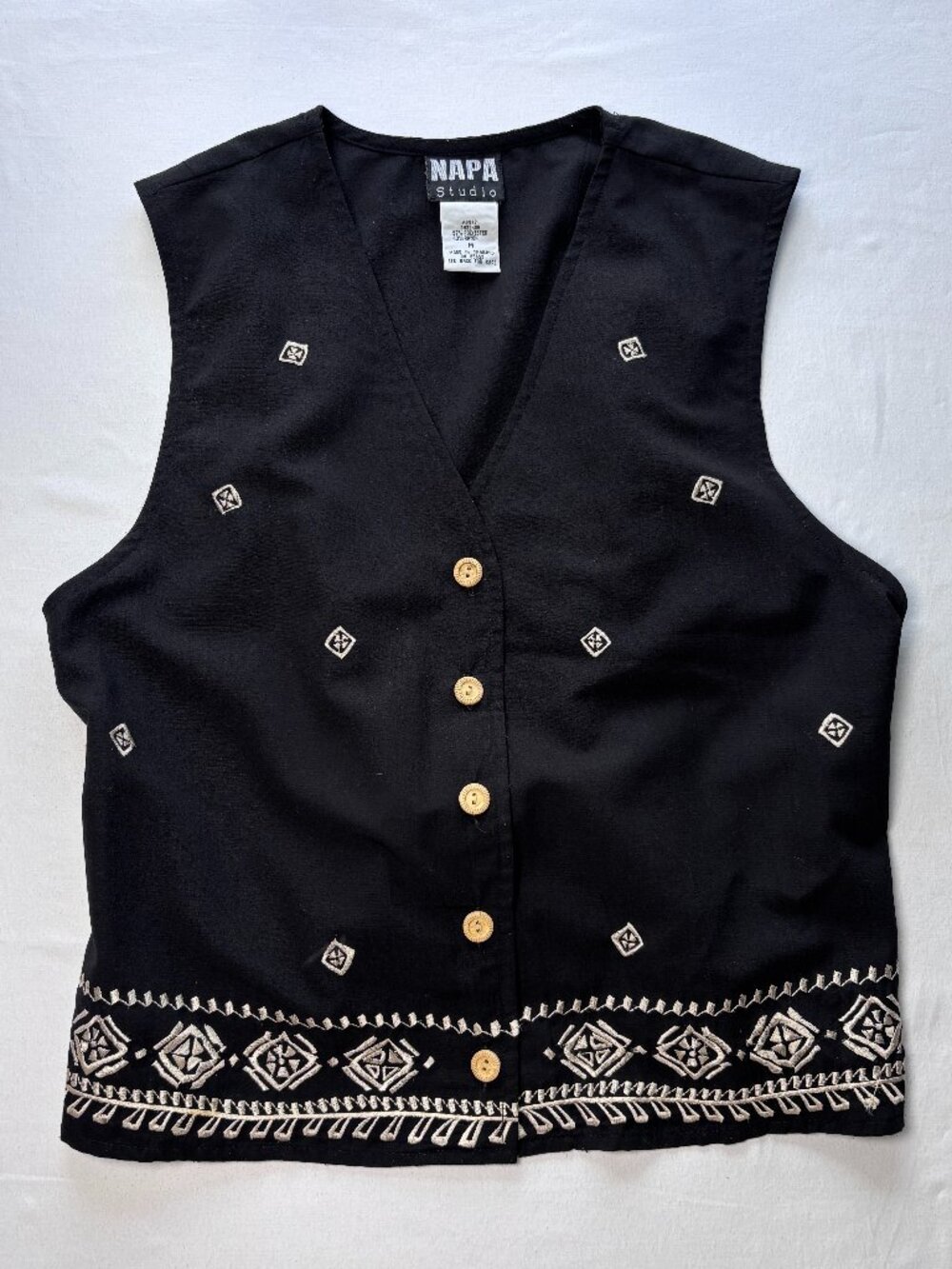 Vintage 90s Napa Studio Black Embroidered Southwestern Vest M